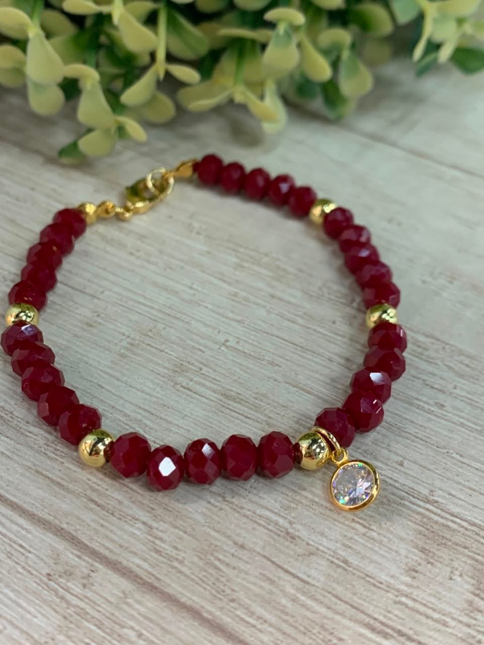 Pulsera baño en oro cristales burdeo con circon - Imagen 3